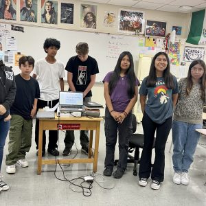 Ninth grade Blair HS students practicing to present in David Flores’s room; photo by Sehba Sarwar